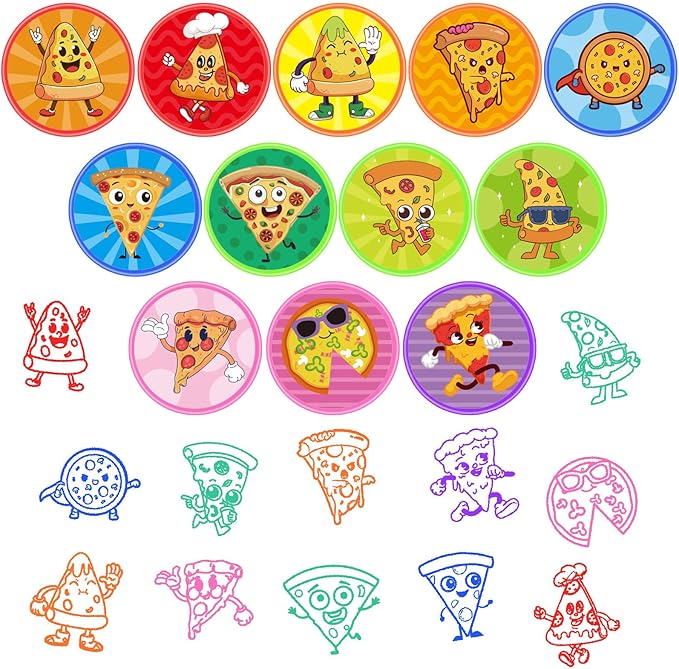 Cinrobiye 24 Pcs Pizza Party Stampers for Boys Girls,Pizza Birthday Favors, Food Themed Party Goodie Bag Fillers, Classroom Rewards, Carnival Prizes, Pinata Stuffers for BBQ Party Favors Gifts