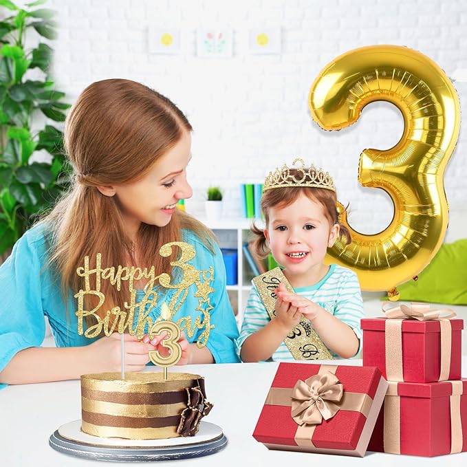 3rd Birthday Decorations for Girls with 3rd Birthday Sash and Toddler Crown, Cake Topper and Candle 3, Number Balloon, 3 Year Old Girl Gifts