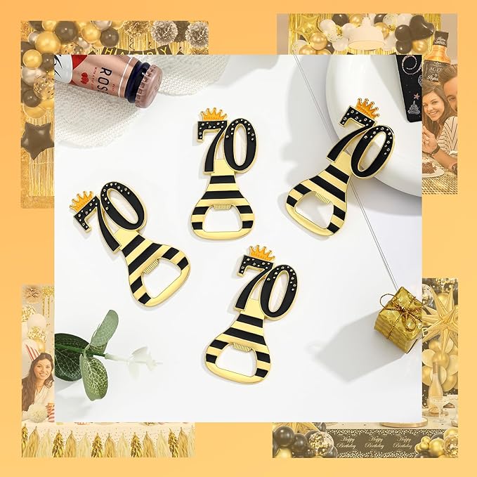 24pcs 70th Gold Keychain Bottle Opener 70th Birthday Party Favors, 70 Keychain Beer Bottle Opener Favors Anniversary Souvenirs Return Gifts for Guests Party Decor Supplies (black 70)