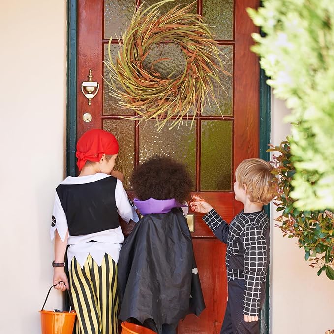 24 Inch Fall Wreath for Front Door Harvest Wreaths with Wheat Leaves and Wheat Ear, Large Autumn Wreath Decor for Farmhouse Wall Window Home Decoration and Halloween Christmas Thanksgiving Celebration