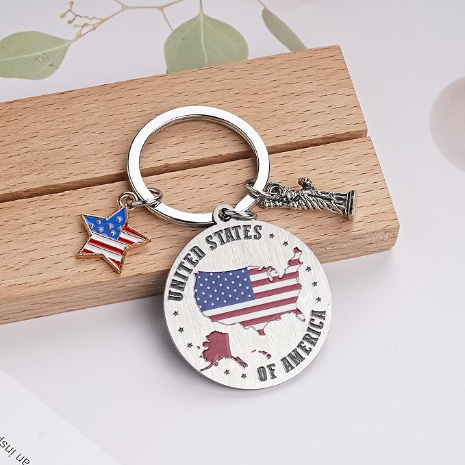 Patriots Gifts American Flag Keychain - America United States Map Keychains, Inspirational USA Souvenir Keyring for Men Women