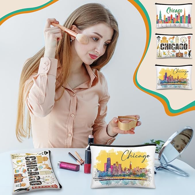 Reginary 12 Pcs City Souvenir Gifts Texas State Gifts Chicago City Souvenirs California Makeup Bag Paris San Francisco Alaska Zippered Cosmetic Bag for Women Traveler Souvenirs
