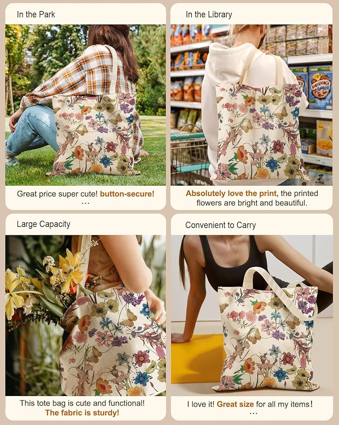 Miss Adola Aesthetic Tote Bag for Girls - with Magnetic Buckle and Zipper Inner Pocket for Women Lady Canvas Cotton Tote Bag