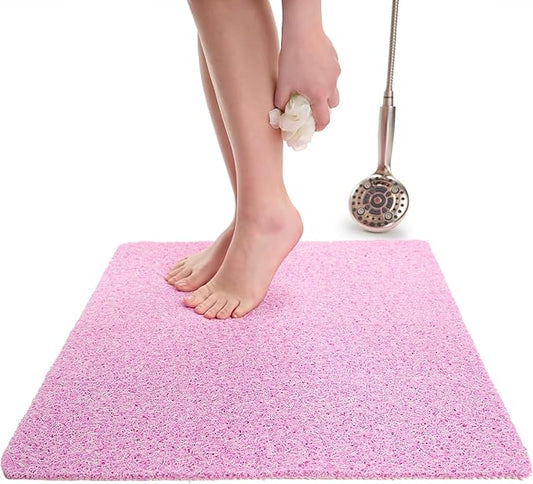 Enkosi Loofah Shower Mat Non-Slip - Anti-Slip Bath Mat for Inside Showers, Tub, Bathtub, Bathroom - Quick Dry PVC with Drain Holes - Cushioned Safety Grip - Secure for Kids and Elderly (Pink 24x24)