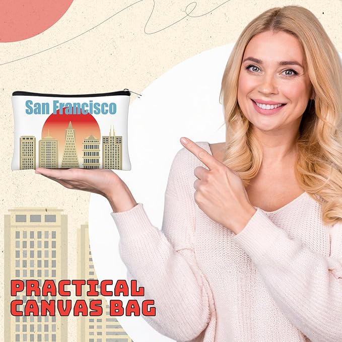 Reginary 12 Pcs City Souvenir Gifts Texas State Gifts Chicago City Souvenirs California Makeup Bag Paris San Francisco Alaska Zippered Cosmetic Bag for Women Traveler Souvenirs(San Francisco)