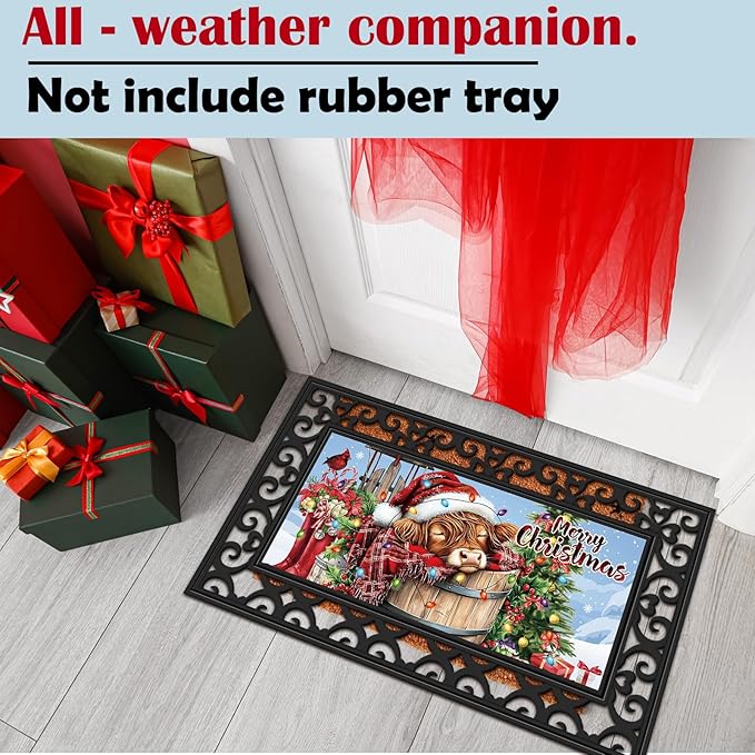 Nuanchu 12 Pcs Seasonal Door Mat Interchangeable Doormat Inserts Entrance Welcome Mats 22 x 10 Inches Non Slip Mats Gifts for Front Door Christmas Thanksgiving Decoration (No Frame)(Cow)