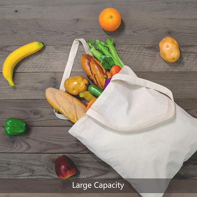 TOPDesign 12-Pack Economical 16"x15" Cotton Tote Bag, Lightweight Medium Reusable Grocery Shopping Cloth Bags, Suitable for DIY, Advertising, Promotion, Gift, Activity