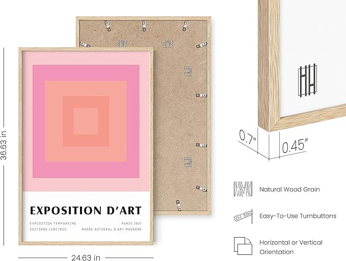 HAUS AND HUES Art Exhibition Poster – Danish Pastel Pink Posters for Room Aesthetic, Geometric Wall Art, Pink Art Prints, Danish Pastel Decor (Beige Frame, 24x36)