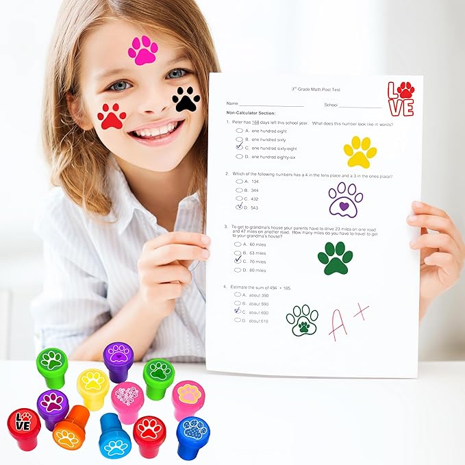 36PCS Paw Print Party Favors - 24PCS Temporary Tattoos & 12PCS Stamps - Ideal Dog Cat Pet Themed Birthday Card Decorations Supplies Goodie Bag Cute Rewards for Boys Girls Classroom Gifts Baby Shower