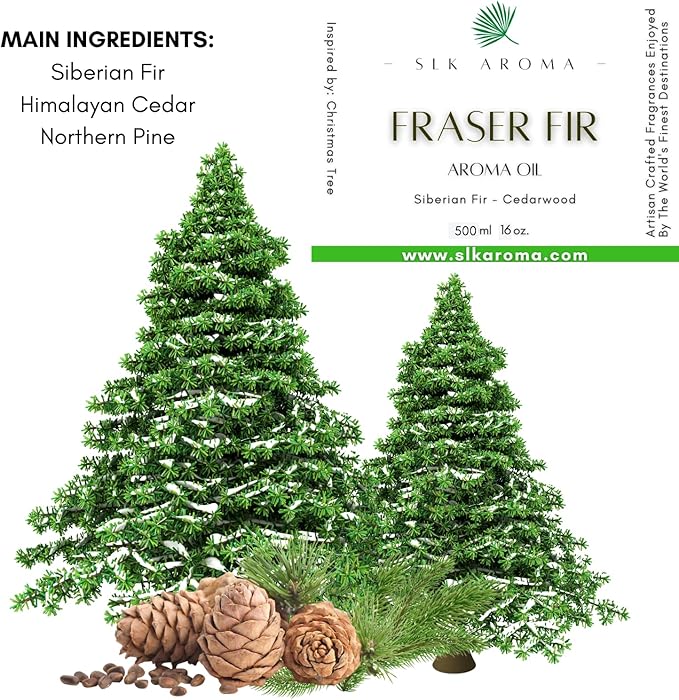 Fraser FIR Aroma Oil for Diffusers - The Fresh Smell of Christmas Trees and The Holidays - Niche Blend of Siberian Fir, Himalayan Cedar, Essential Oils - Great for Plastic Trees (500 ml)