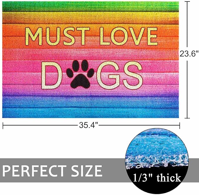 Darkyazi 23.6" x 35.4" Colorful Doormats Entrance Front Door Rug Funny Outdoors/Indoor/Bathroom/Kitchen/Bedroom/Entryway Floor Mats，Non-Slip Polyvinyl Chloride (Must Love Dogs-1)