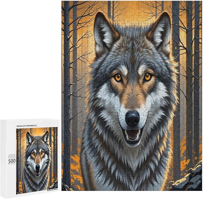 Puzzles for Adults 500 Pieces Wooden Jigsaw Puzzle - King of Wolves Theme Puzzle，Party Games，Family Toys，Educational Puzzles，Stress Relief Wooden Puzzle，Gifts for Family，Colleagues and Friends