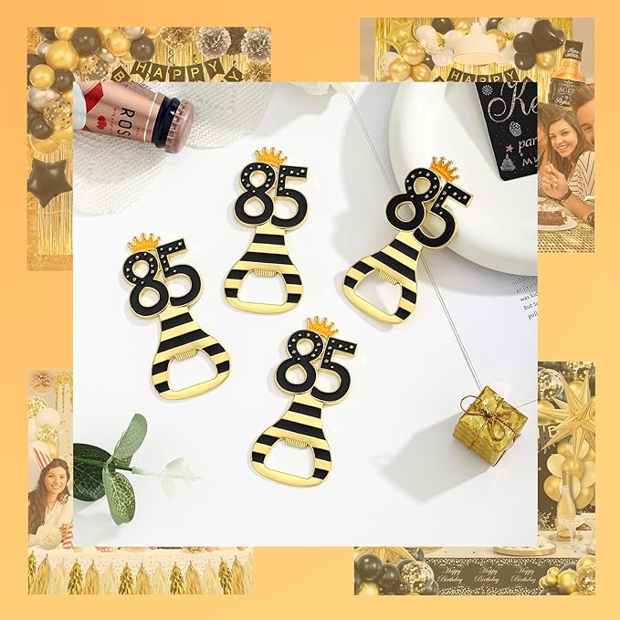 24pcs 85th Gold Keychain Bottle Opener 85th Birthday Party Favors, 85 Keychain Beer Bottle Opener Favors Anniversary Souvenirs Return Gifts for Guests Party Decor Supplies (black 85)