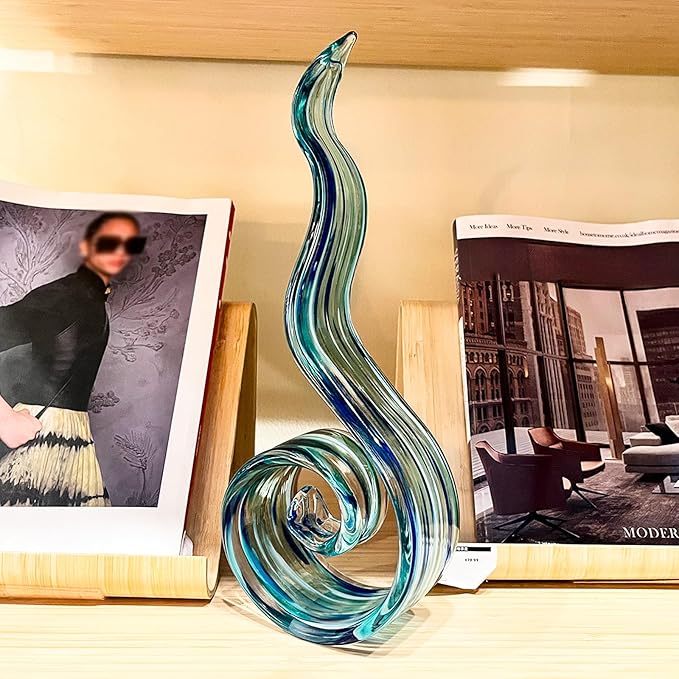 11.4" Tall Hand-Blown Glass Sculpture Murano-Style Sculpture Art Ornament Statue Figurines Home Decor Accent Piece Coastal Ocean Nautical Home Decor,Shelf,TV Stand,Tabletop Centerpieces,Wonderful Gift