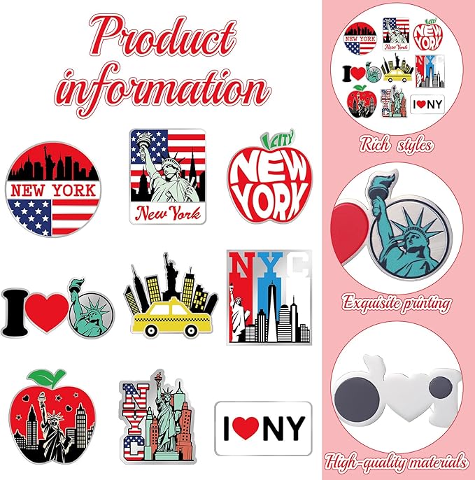 18 Pcs New York Fridge Magnet NYC City Magnetic Refrigerator Stickers Metal Magnet Souvenirs Gifts Refrigerator Magnets Home Decoration Accessories