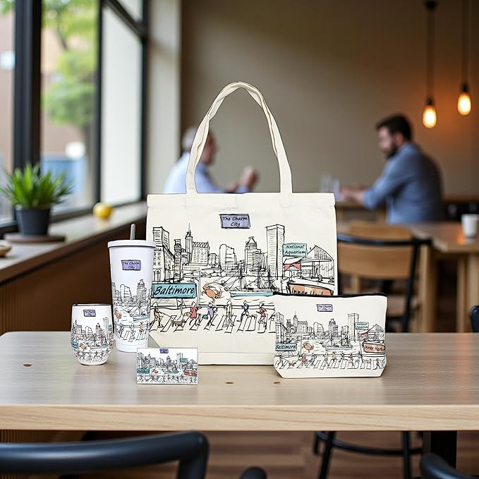Cities Around the World Artwork Cosmetic Bag Series – Designed in USA, Travel Makeup Bag with Zipper, Souvenir Gift for Women, Artwork Organizer for Purse or Toiletry (Baltimore)