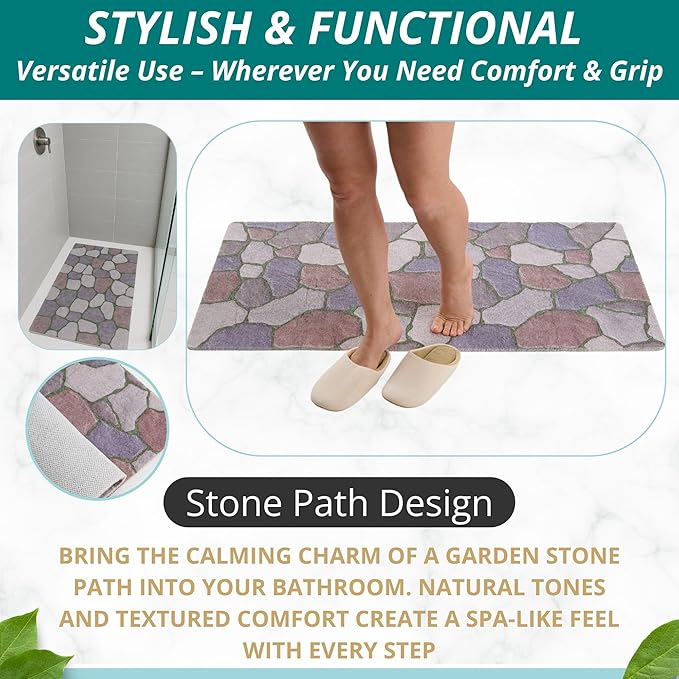 Anti Slip Shower Mat - Non Slip Shower Mats for Inside Shower - Large 47x24 Loofah Shower Floor Mat Non Slip - Bath Mat for Shower - Secure Mat Without Suction Cups (47x24 Stone Path)