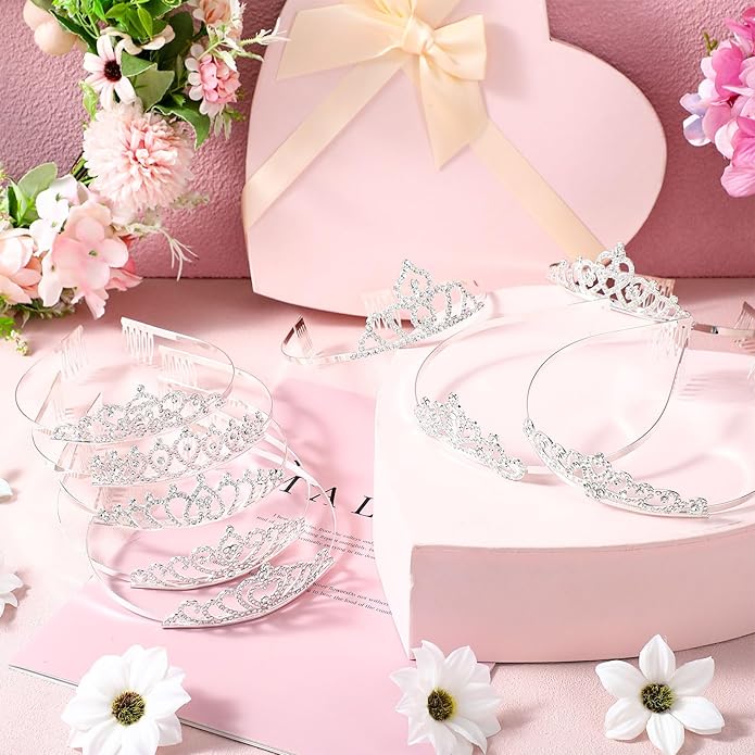 Riceshoot 50 Pcs Tiara Crowns Bulk for Women Crystal Princess Tiara Queen Rhinestone Crown with Comb Silver Bridal Wedding Headband for Women Prom Birthday Party Hair Accessory