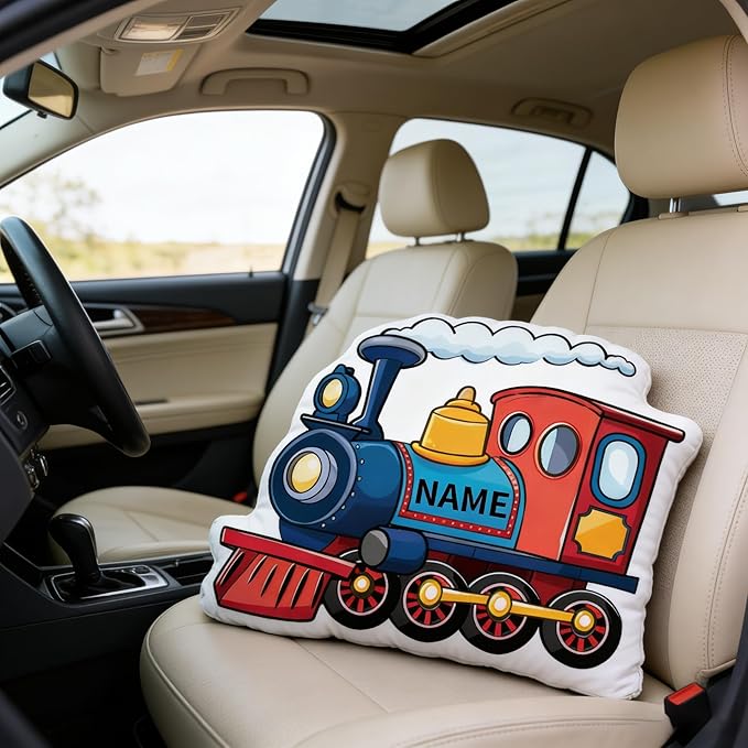 Custom Cartoon Train Pillow with Name Personalized Train Shaped Pillow Customized Cartoon Steam Locomotive Soft Plush Pillow for Room Decor for Birthday Christmas