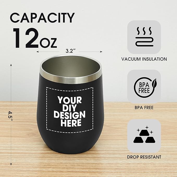 Personalized Wine Tumbler Glasses Print in USA Stainless Steel Travel Customized Coffee Cup with Lid & Straw Double Wall Insulated Mug with Colorful Text Logo Photo