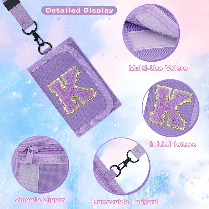 Gifts for Girls 3 4 5 6 7 8 9 10 11 12 Years Old Kids Wallet Cute Initial Coin Purse Toddler Wallet with Magic Sticker (Purple, K)