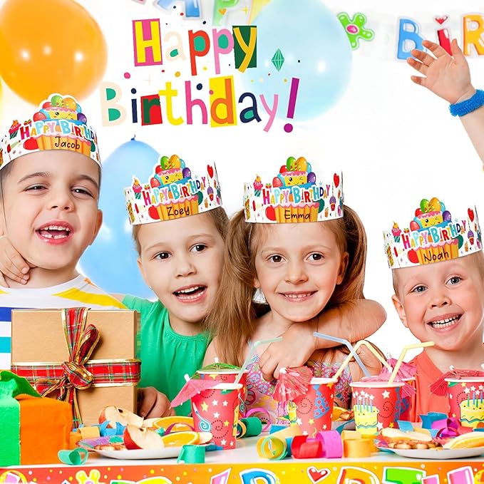 Outus 42 Pack Happy Birthday Crowns for Kids Classroom with Elastic Band for Teachers Students Kindergarten Party