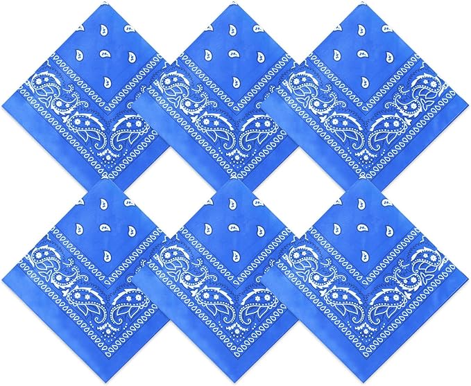 Blulu 6 Pcs Neon Color Cowboy Bandanas for Men Women Assorted Paisley Pattern Handkerchiefs 22 x 22 Inch Kids Headwrap Scarfs
