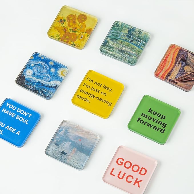 15 Pcs DIY Fridge Magnet Craft Set Acrylic Square Decorative Refrigerator Magnet with Adhesive Backing Ferrite Magnets for Office,Classroom,Cabinets,Kitchen(2 Inch,54 Piece)