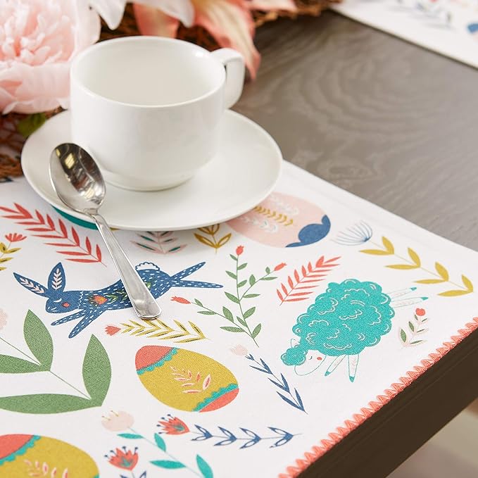 DII Easter Folk Collection, Kitchen Tabletop, Placemat Set, Easter Folk, 6 Piece