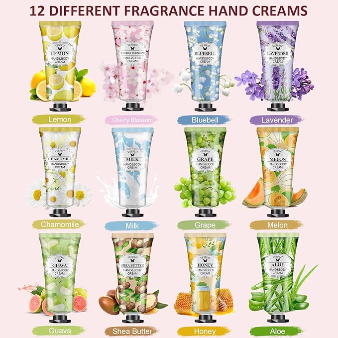 12 Pack Hand Cream Gift Set, Valentines Day Gifts for Her, Bulk Hand Lotion Travel Size for Dry Cracked Hands, Mini Moisturizing Hand Lotion for Mothers Day Gifts, Teacher Gifts and Nurse Gifts