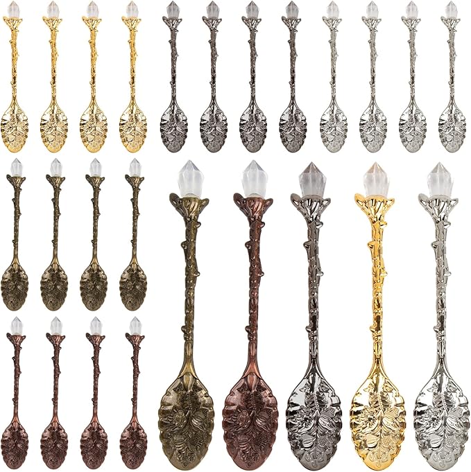 AUEAR, 25 Pack Retro Crystal Coffee Spoons Antique Tea Carved Spoon for Cafe Tableware
