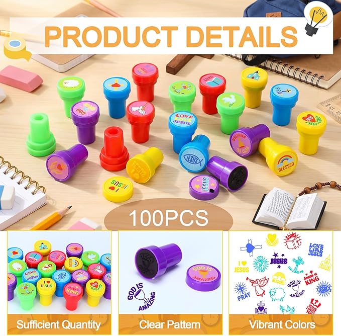 Yexiya 100 Pcs Christian Bible Stampers Mood Expressions and Comments Photosensitive Teacher Review Stamps Bulk Education Review School Prizes Supplies and Party Favors