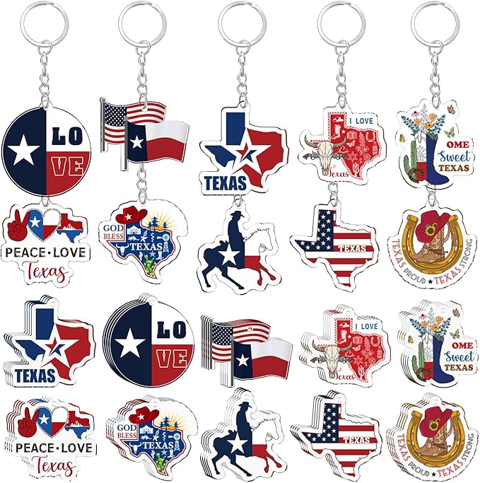 50 Pcs Texas Souvenirs Acrylic Keychain Gifts Bulk United State Keychain Boots Love Buffalo Skull Hand Travel Souvenir