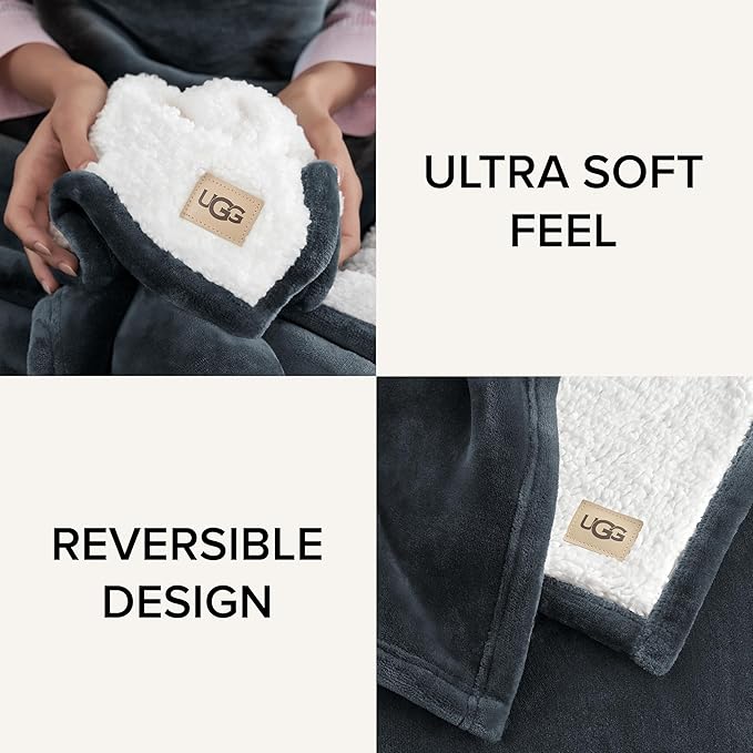UGG Nita Twin XL/Twin Blanket Soft Fleece Blanket for Bed, Warm Fluffy Bedding, Oversized Throw for Couch, Machine Washable, 60-inch x 90-inch, Charcoal Grey