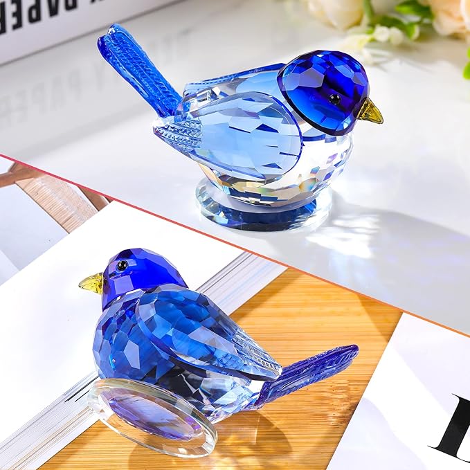 Ornalrist Crystal Blue Clear Birds Figurines Collectible Figurines Birthday Gifts for Him Husband Table Centerpiece Home Decoration Paperweight for Animal Lovers