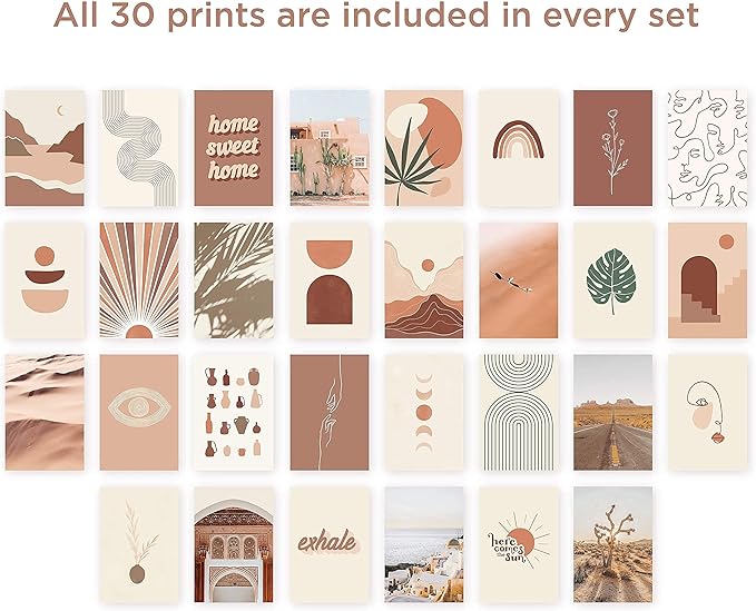 HAUS AND HUES Boho Print - Aesthetic Wall Collage Kit for Bedroom - Boho Wall Art - Set of 30 Unframed Prints