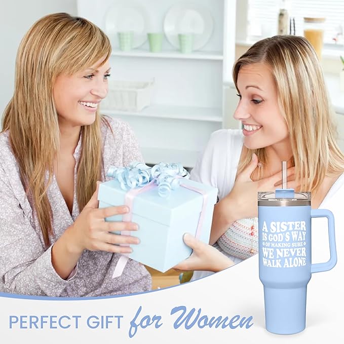 SANDJEST Sisters Gifts from Sister - Tumbler 40oz Stainless Steel Insulated with Handle and Straw Christmas Birthday Friendship Gifts for Soul Sister BFF Bestie Best Friends