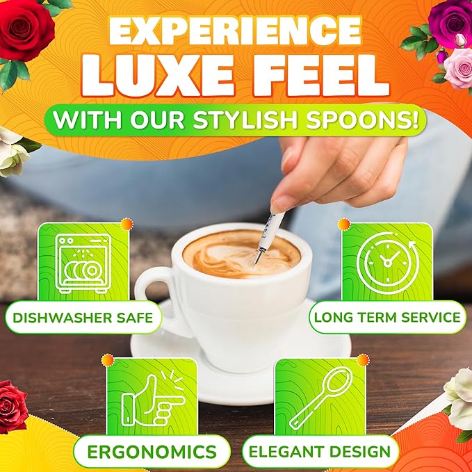 6 PCs Ceramic Handle Coffee Spoons Set – 6.1" Small Dessert Spoons with Floral Design – Stainless Steel Tea & Dessert Sugar Spoon for Coffee Bar, Espresso, Hot Drinks | Kitchen Gift Set for Women