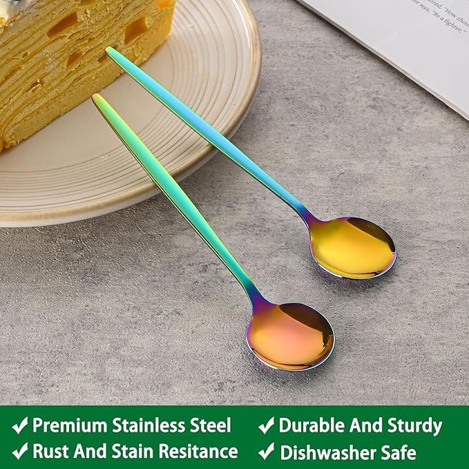 5.1 Inch Coffee & Tea Spoons Set,6 Pieces Rainbow Stainless Steel Espresso Spoon,Cute Small Spoons For Dessert Coffee