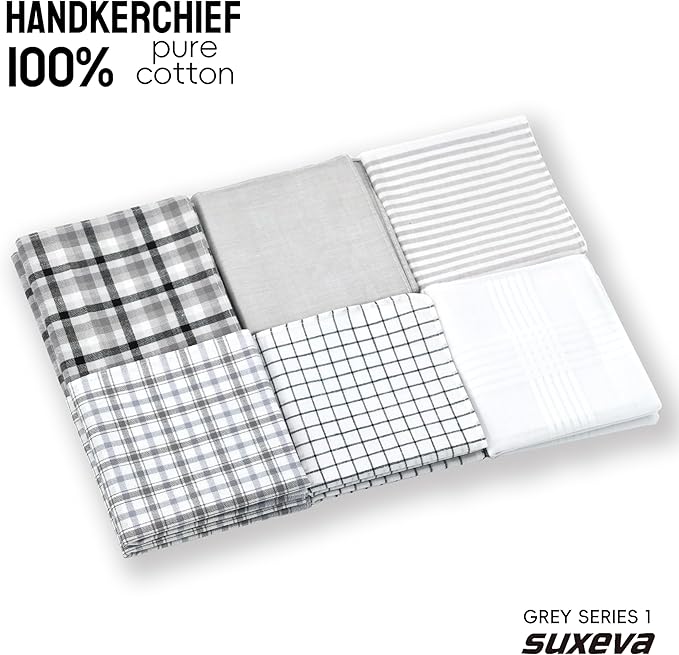 Gifts Cotton Handkerchiefs 100% Soft Cotton 12-Pack White handkerchif and Blue cotton handkerchief for Men and Women