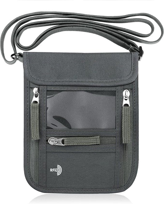 WALNEW Passport Holder Neck Pouch Travel Wallet for Women and Men, RFID Blocking Security Slim Traveling Wallet with Around Neck Lanyard Strap