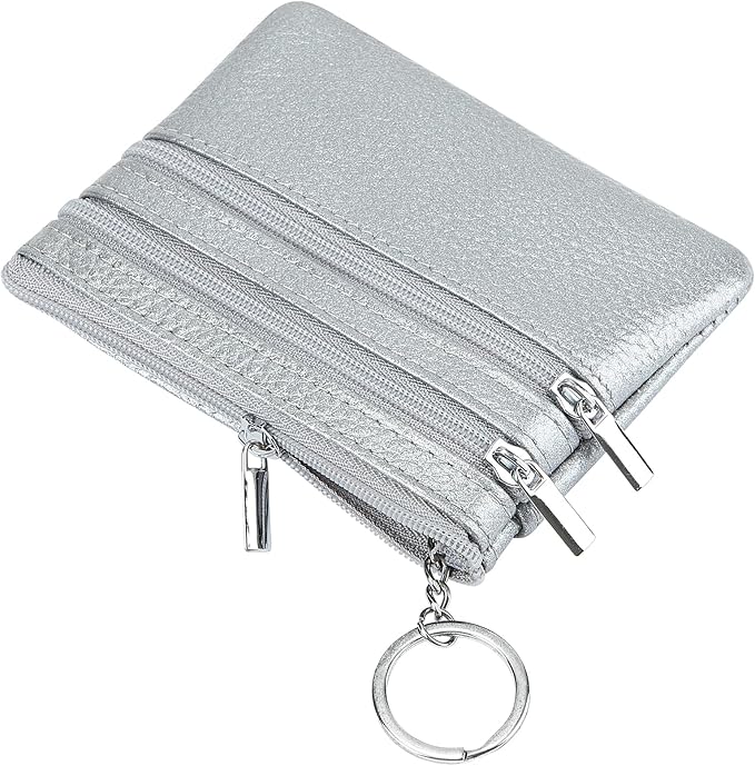 Women's Genuine Leather Coin Purse Mini Pouch Change Wallet with Keychain