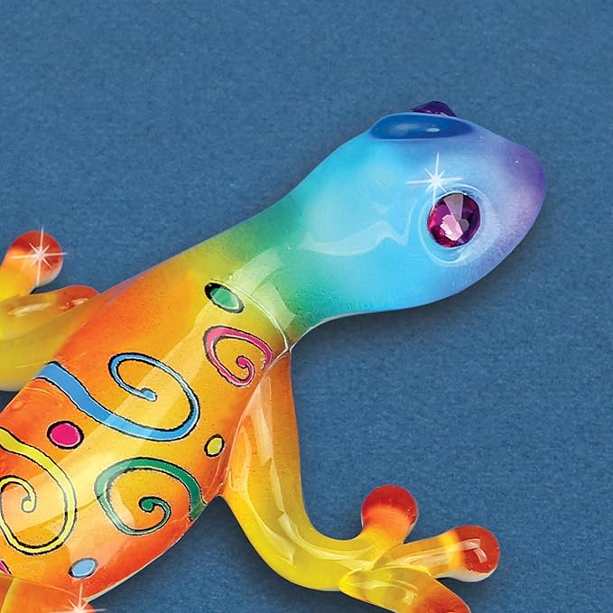 Glass Baron Kona Gecko Glass Figurine, Hand Blown & Sculpted with Airbrushed Glass & Austrian Crystals, Collectible Ornament for Home Decor Table Centerpiece