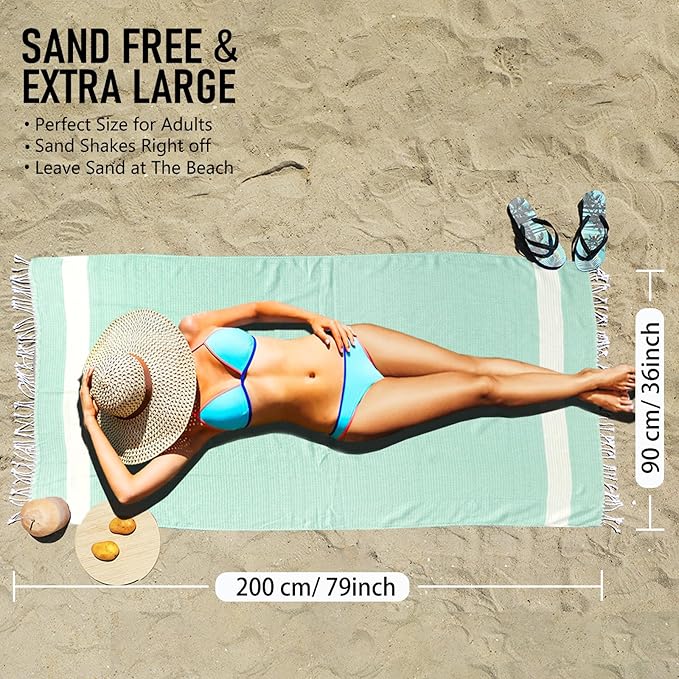 6 Pack Cotton Turkish Beach Towel Lightweight Thin Travel Vacation Essentials Oversized XL Towels Set for Pool Swim Bath Camping Cruise Accessories Absorbent Quick Dry Sand Free Bulk clearance Blanket