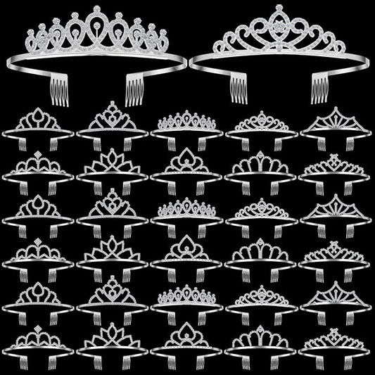 Lyrow 30 Pcs Silver Crystal Tiara for Women Bulk Rhinestone Queen Tiara Comb Princess Tiaras Crown Headband Galentines Day Party Favors Hair Accessories for Birthday Bridal Wedding Prom Christmas