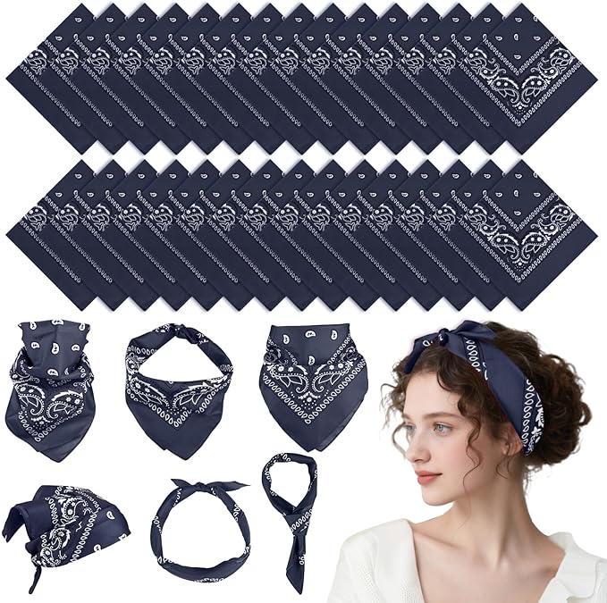 PLULON 30 Pack Bandanas for Men Women, Polyester Novelty Paisley Pattern Bandana Headbands Wristband Neckerchief Cowboy