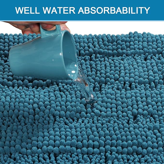 H.VERSAILTEX Bathroom Rugs Bath Rug Set 2 Piece Bathroom Contour Rug Toilet Mat Sets Non Slip Contour Bath Rug Ultra Thick Water Absorbent Striped Bath Mats(20" x 32" Plus 20" x 20" U, Turquoise Blue)