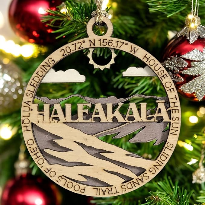Haleakala National Park "House of the Sun" Scene, 3" Laser Cut Wood Ornament - Handmade Christmas Decor, Small Business USA Made