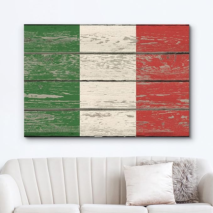 wall26 Canvas Print Wall Art Italian Flag on Vintage Retro Wood Panels Pop Culture Cultural Digital Art Modern Art Traditional Colorful for Living Room, Bedroom, Office - 12"x18"