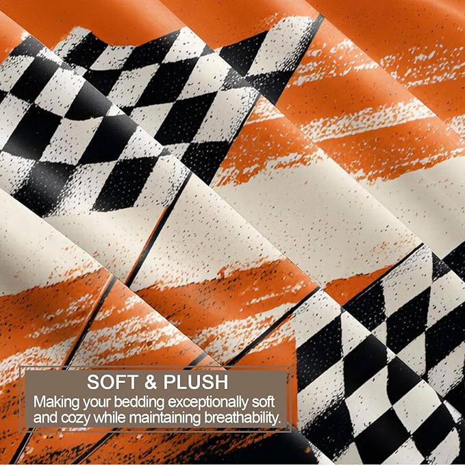Racing Checkered Flag Bedding Set King Size Sporty Motorsport Duvet Cover Boys Race Car Comforter Cover Race Track Comforter Set with Pillowcases for Bedroom